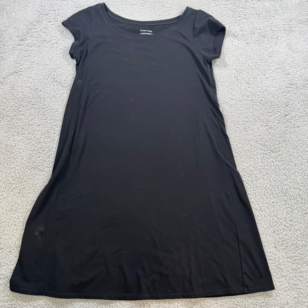 Eileen Fisher Black Short Sleeve Tunic Dress Size S Organic Cotton Spandex